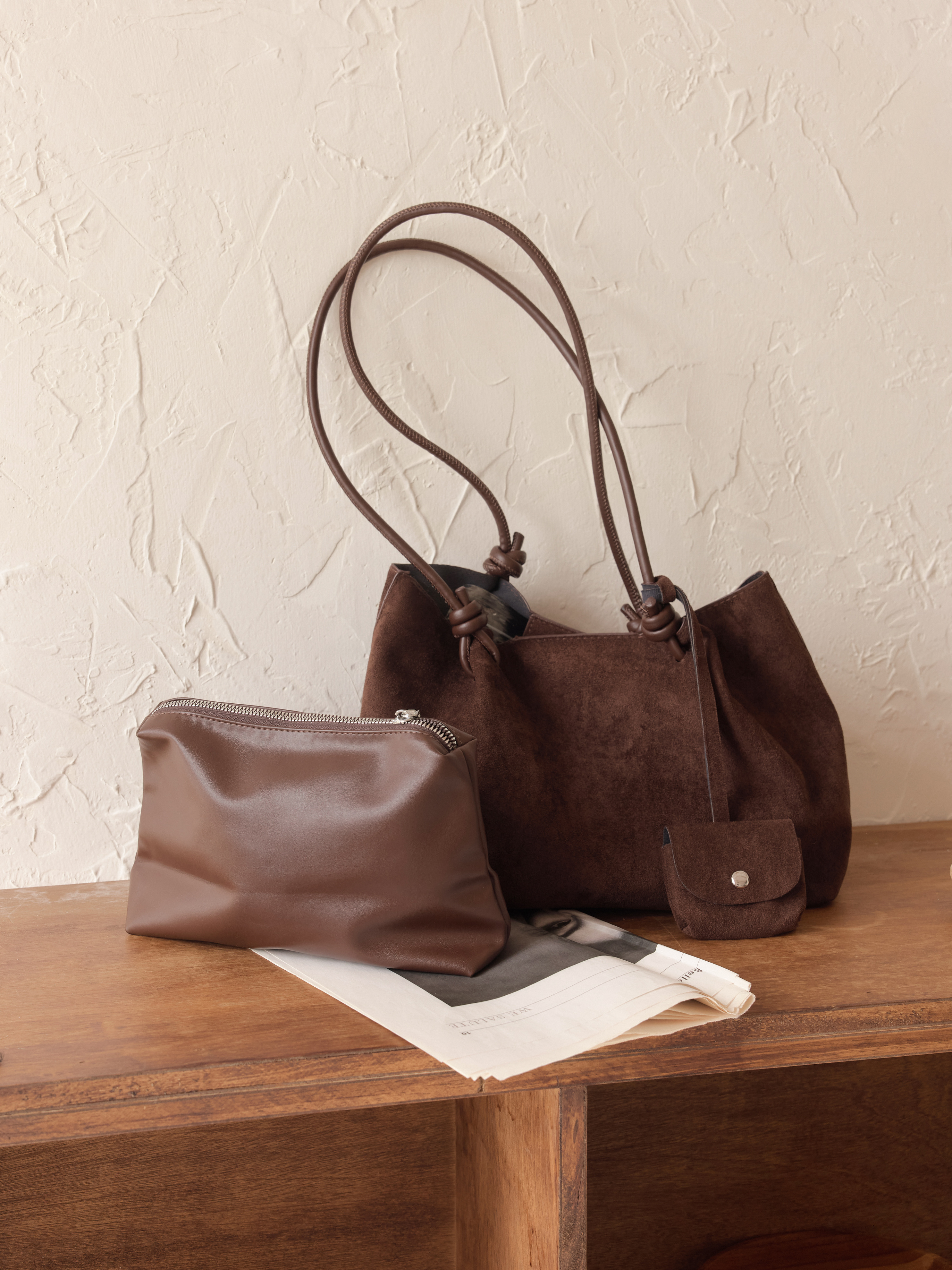 布朗尼麂皮絨子母包-附小包