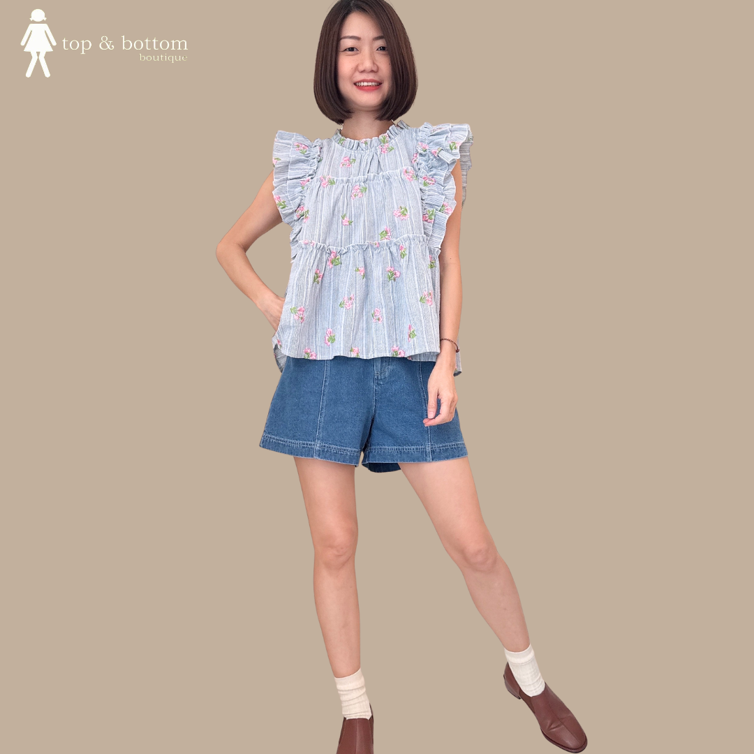 RUFFLED SLEEVE EMBROIDERY FLORAL BLOUSE