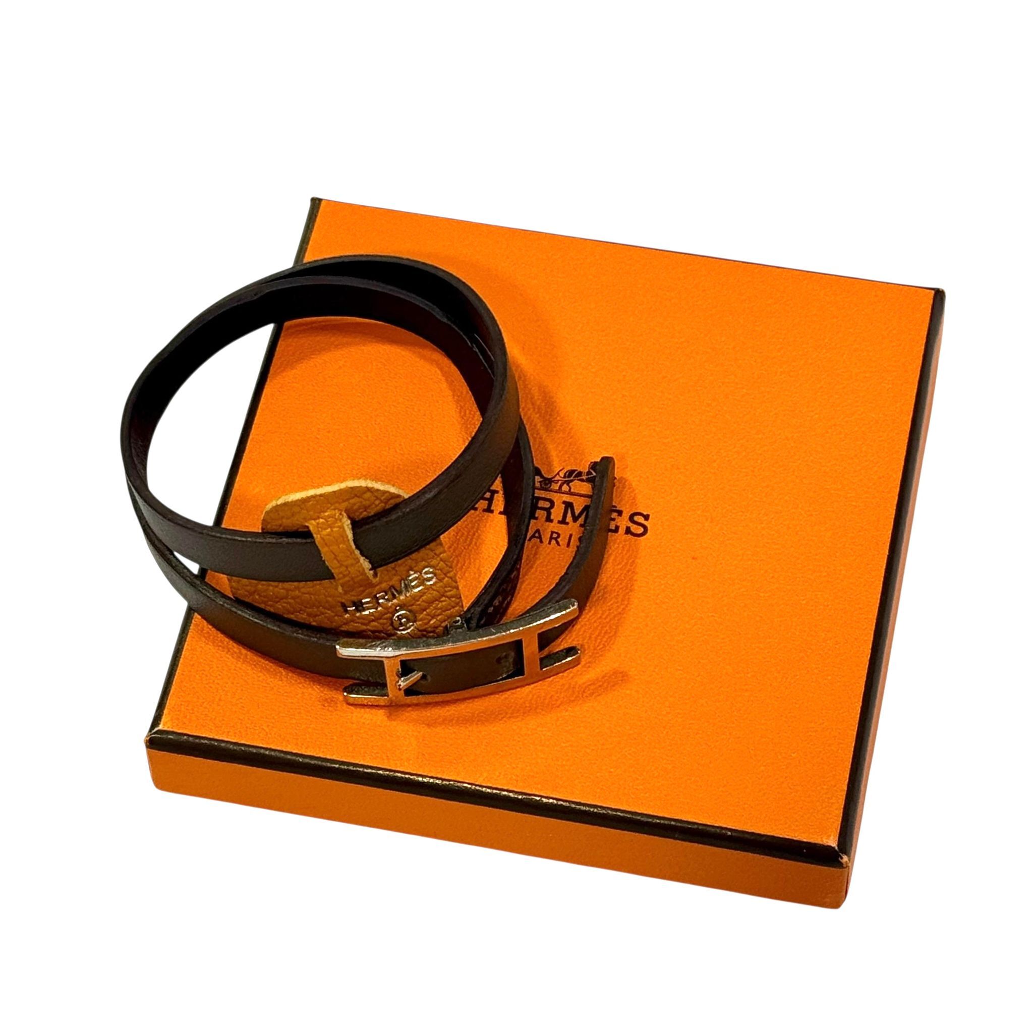 95%NEW HERMES Behapi Double Tour bracelet HERMES手繩/手帶 T6 灰色x藍色皮帶 H銀扣 #香榭站正品