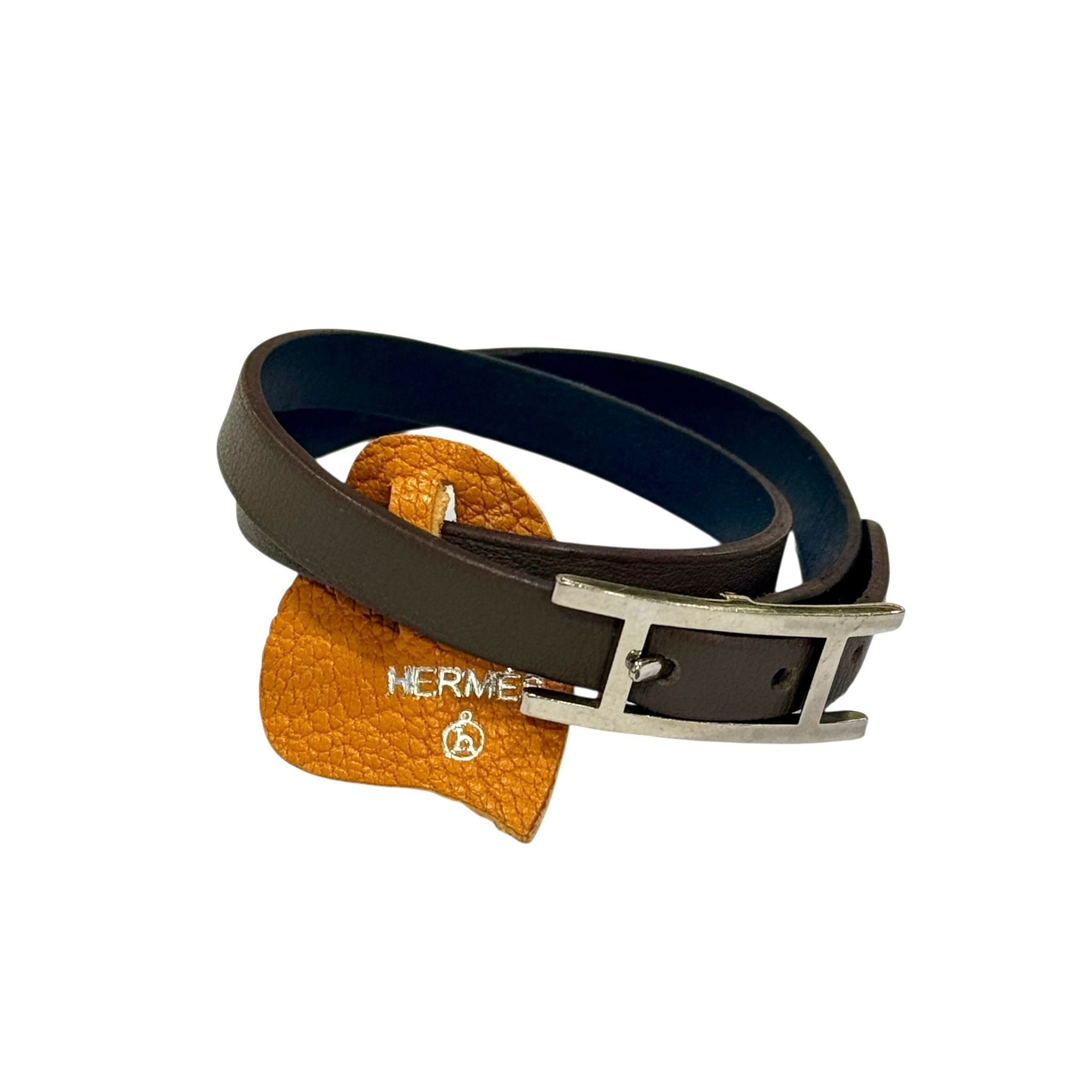 95%NEW HERMES Behapi Double Tour bracelet HERMES手繩/手帶 T6 灰色x藍色皮帶 H銀扣 #香榭站正品