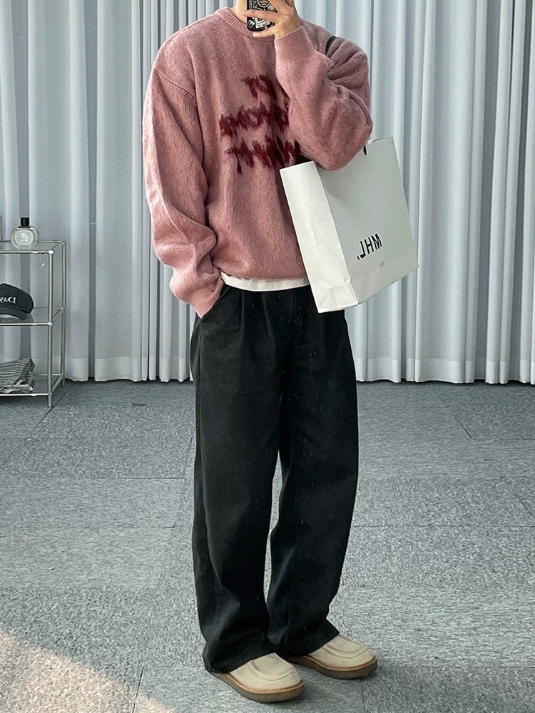 SIMPLEACTION 韓系鬆弛感印花圓領毛衣