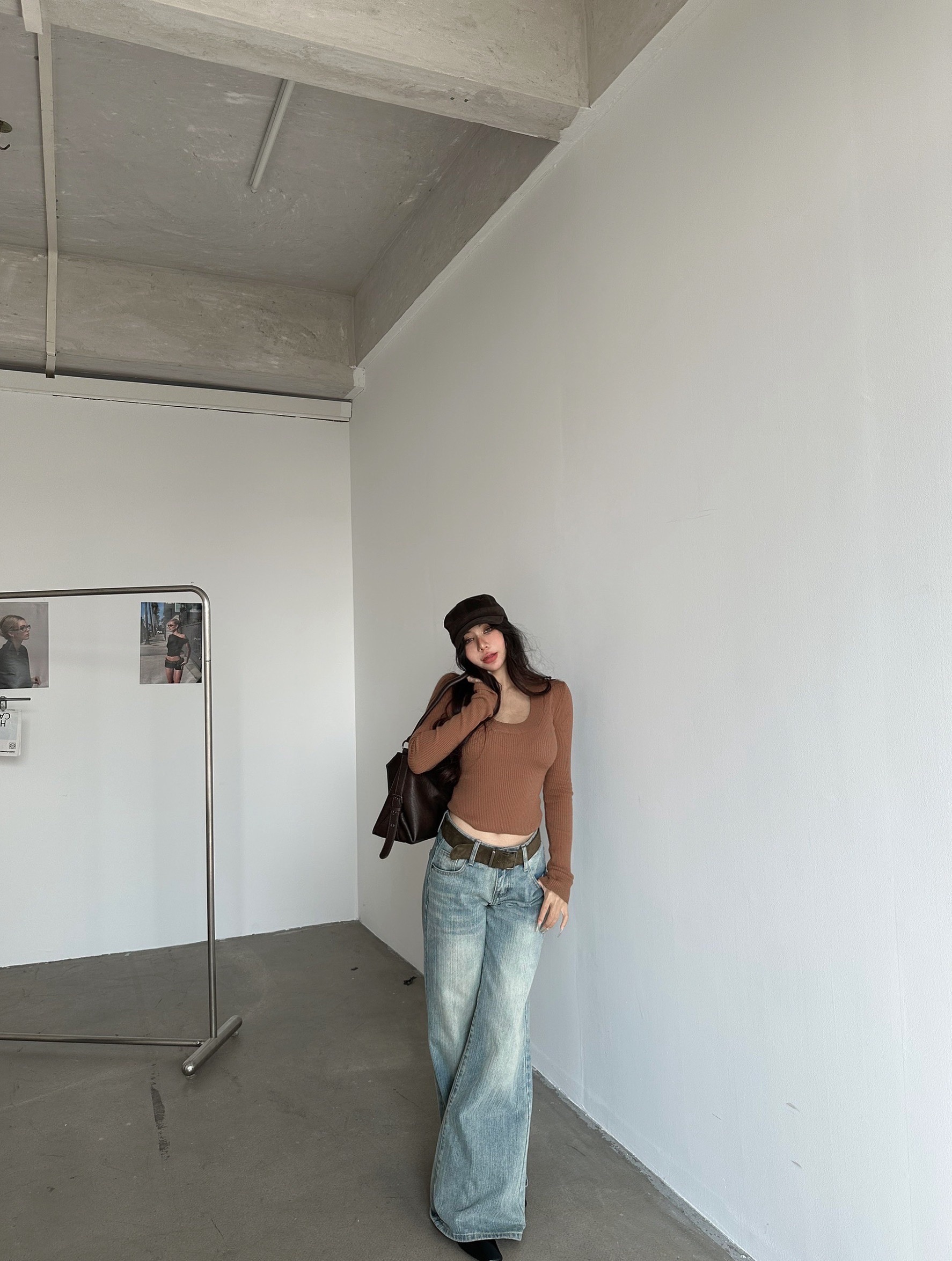 韓女穿搭，純慾U領顯身材針織上衣（高級線紗版本）