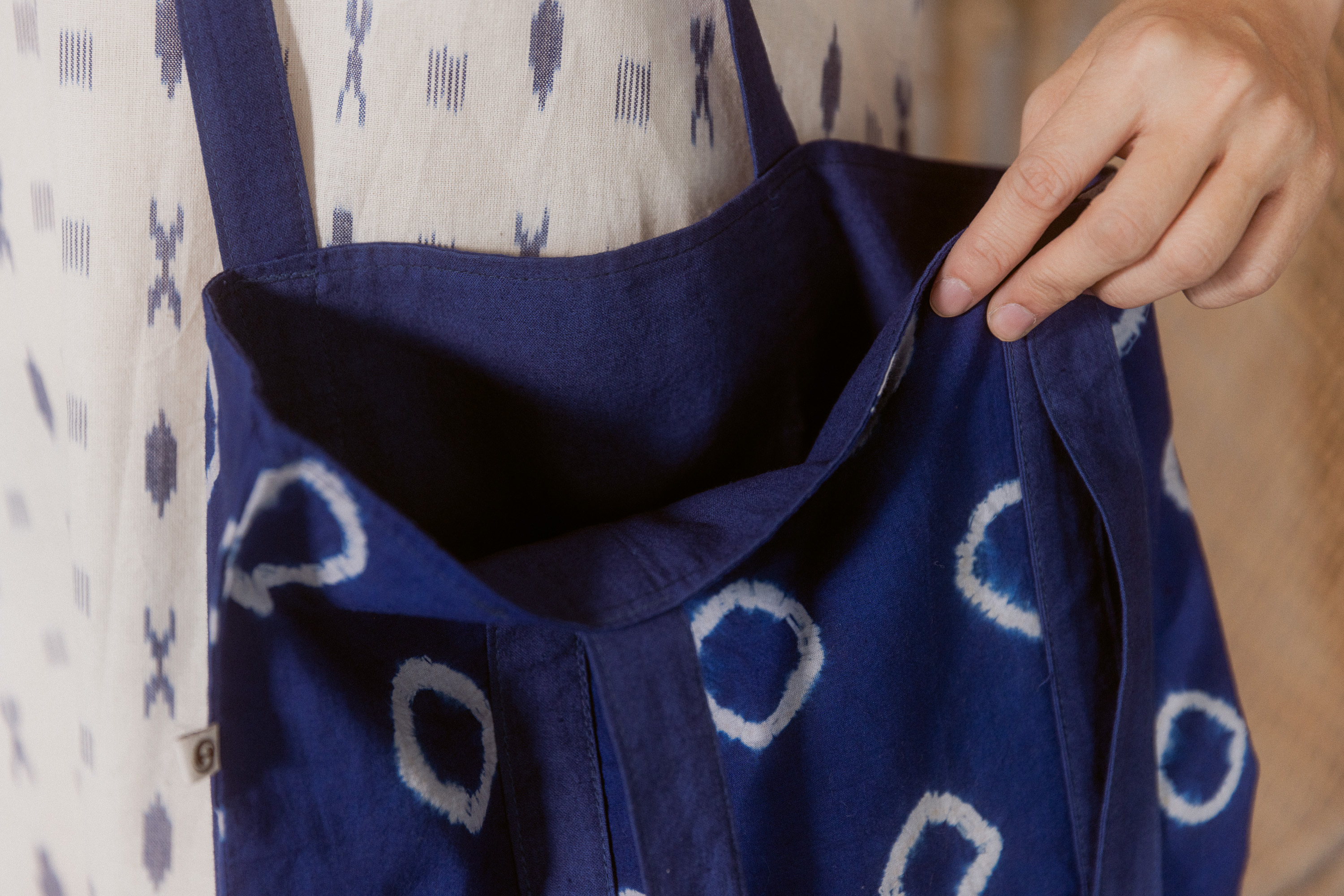 植物染手工織袋包_藍染圈圈