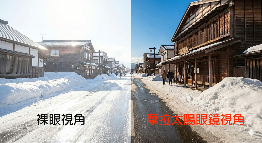 MOLA摩拉偏光太陽眼鏡與裸眼視角比較圖