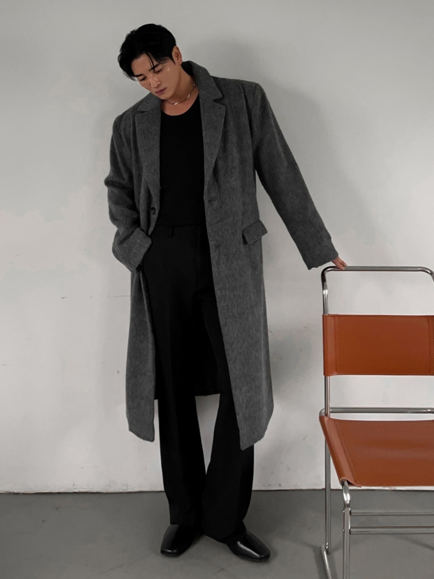 馬海毛單排扣長版大衣外套