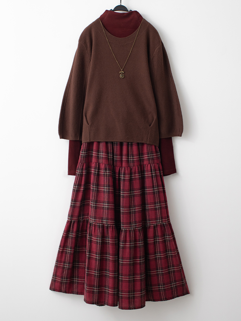 抓摺針織上衣磨毛棉絨內搭法蘭絨蛋糕長裙
