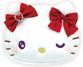 日本 Sanrio 蝴蝶結寶石頭形化妝袋