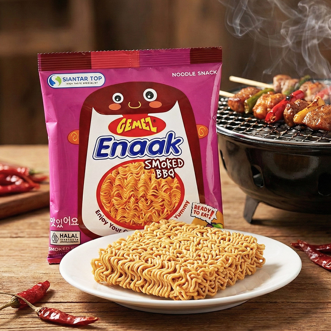 韓國 ENAAK 小雞 點心麵 16g X 30包 燒烤微辣風味 (桃紅盒)