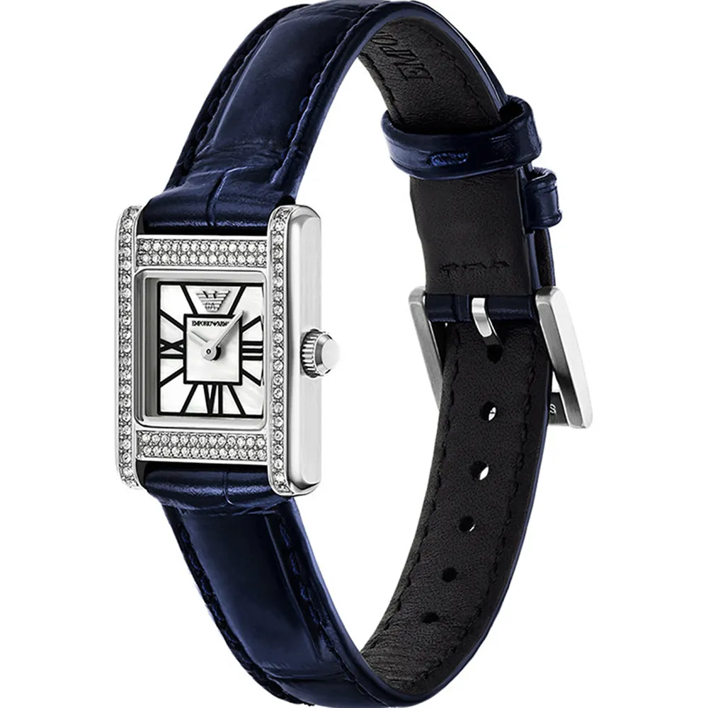 萬年鐘錶 - ARMANI  晶鑽珍珠貝優雅方形女錶 AR11718 錶徑20x26MM