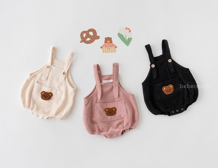 韓版熊熊燈芯絨吊帶包屁褲(66-100)