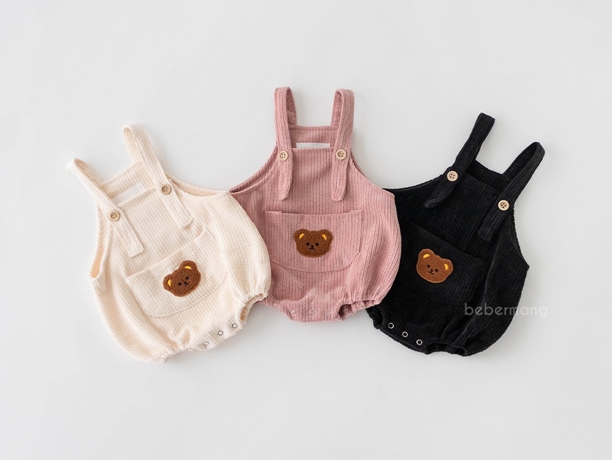 韓版熊熊燈芯絨吊帶包屁褲(66-100)