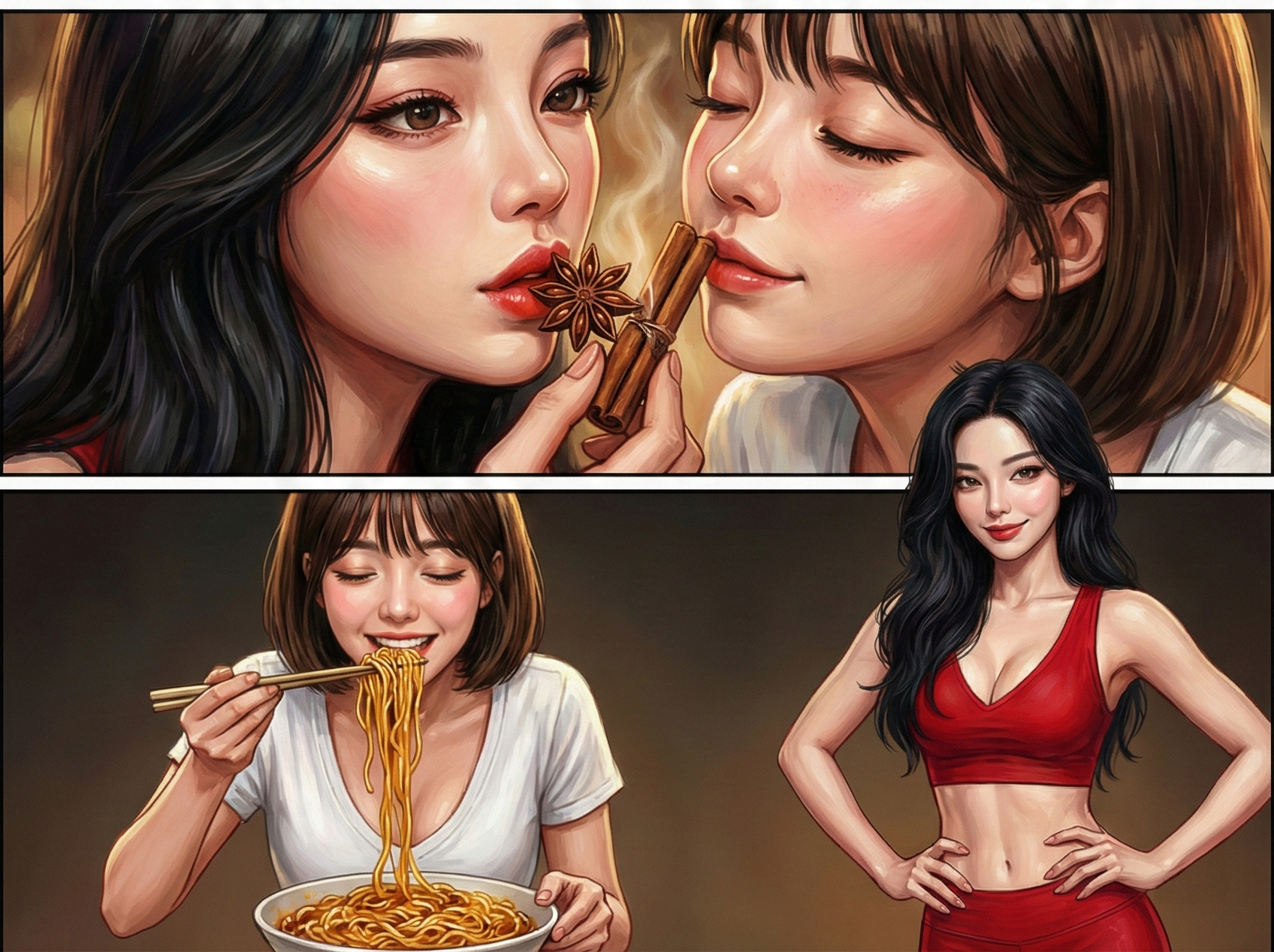 洋蔥80克、帶根香菜根3棵、蒜頭50克和胡蘿蔔50克，同樣小火熬製15分鐘左右。接著放入事先用溫水泡了半小時的香料組：桂皮20克、八角16克、小茴香12克、花椒8克、陳皮6克、草果皮3克、香葉5片、香茅草3克以及孜然粒3克。繼續小火熬製15分鐘，直到蔬菜料變成迷人的金黃色時關火。同樣的，耐心是美味的關鍵，靜置8小時後撈出料渣，這款香氣層次豐富的五香料油就大功告成了。