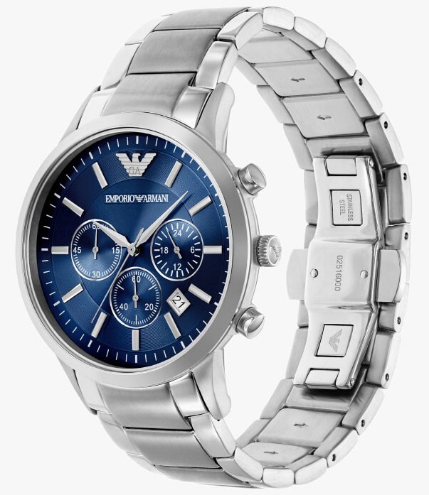 萬年鐘錶 - ARMANI  精品腕錶  藍面三眼計時經典套組男錶 AR80081SET  錶徑43MM