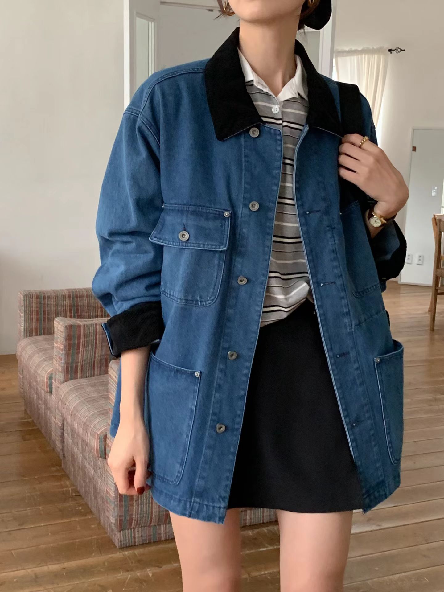 Corduroy layered denim jacket