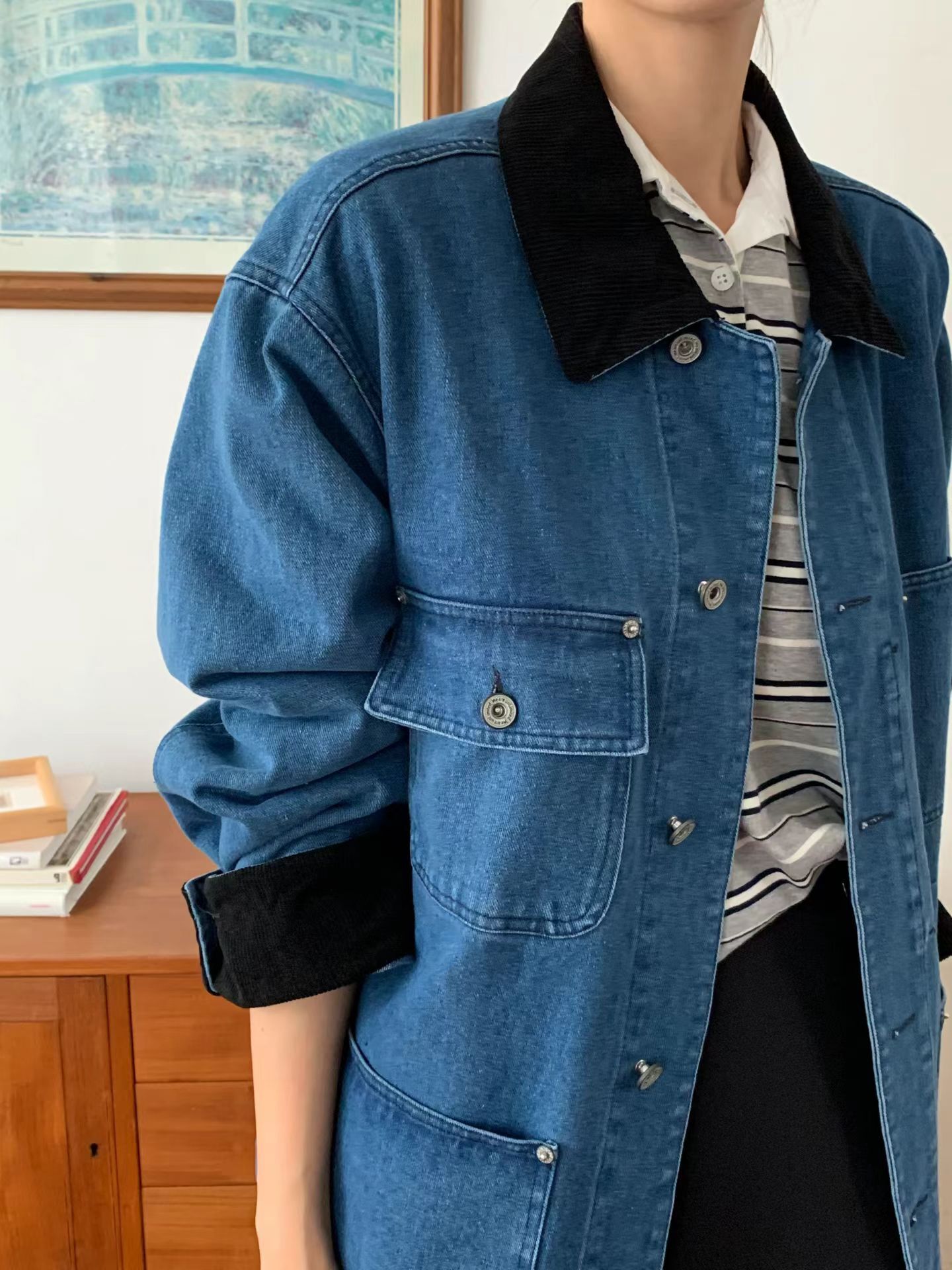 Corduroy layered denim jacket