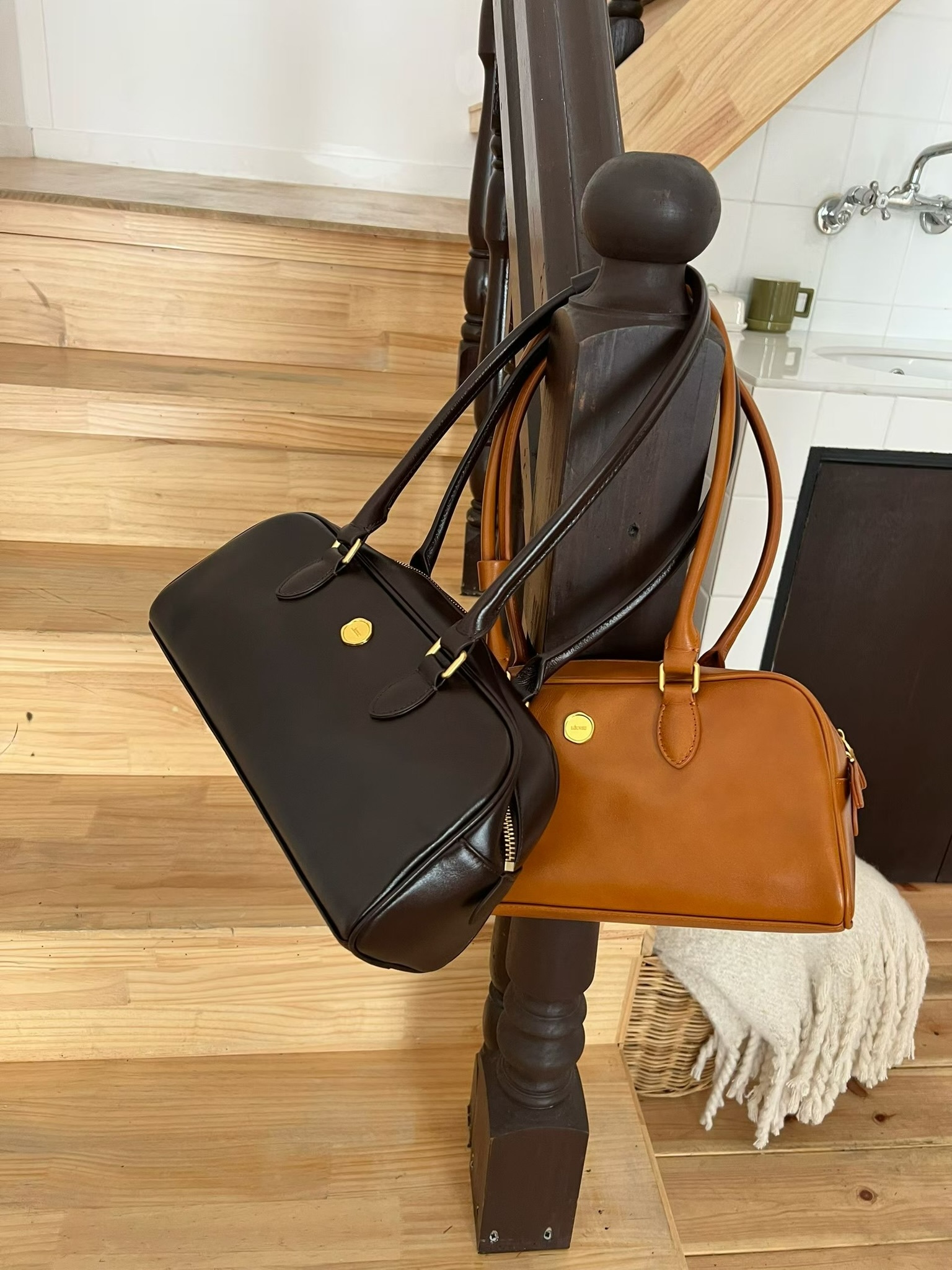 Wax Seal logo leather baguette Bag