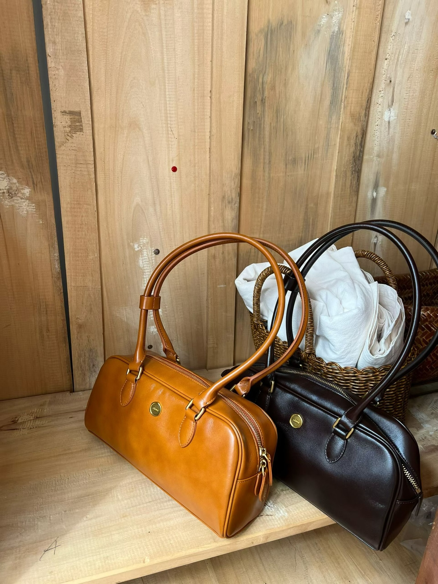 Wax Seal logo leather baguette Bag