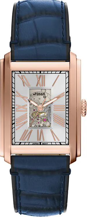 萬年鐘錶 - Fossil   方型時尚羅馬時標機械皮革款男錶 ME3274 錶徑30MM