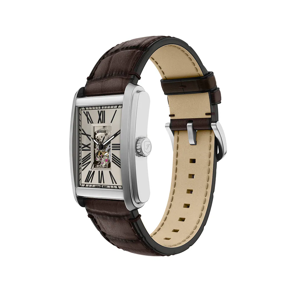 萬年鐘錶 - Fossil   方型時尚羅馬時標機械皮革款男錶 ME3272 錶徑30MM