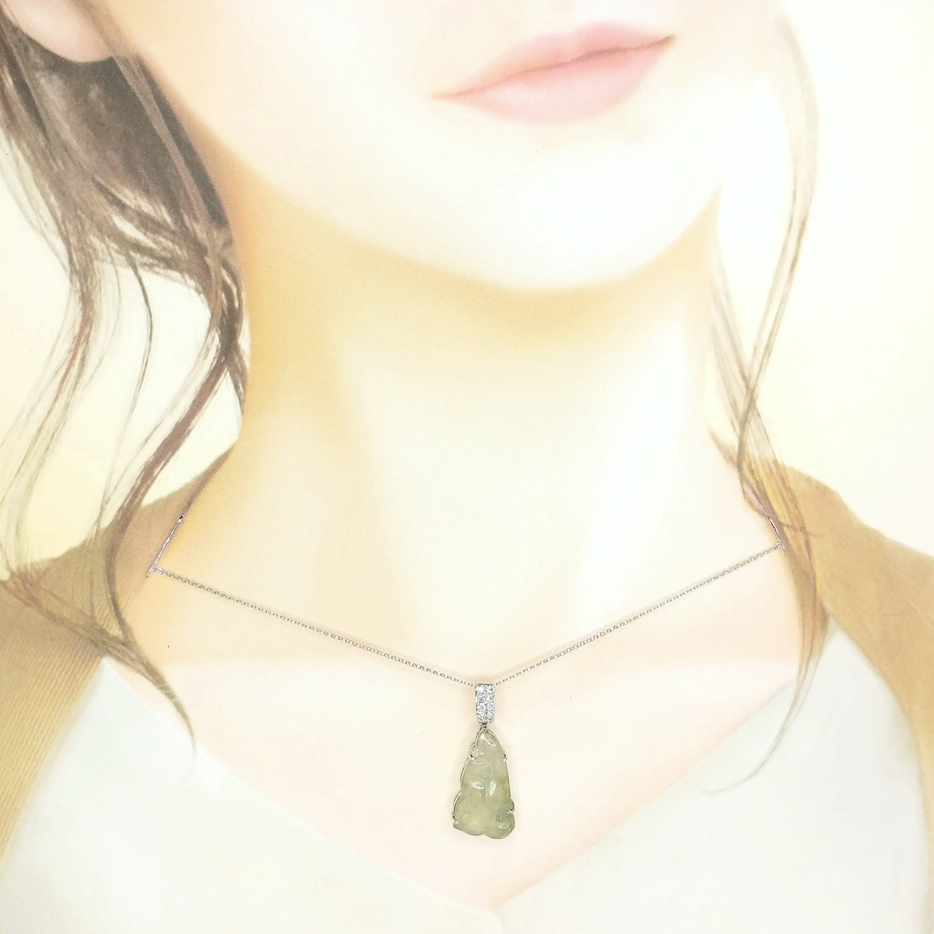 全新18K白金23份鑽石翡翠吊墜