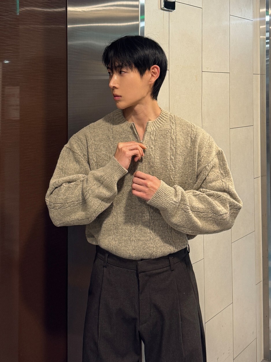 重磅麻花半拉鍊針織衫