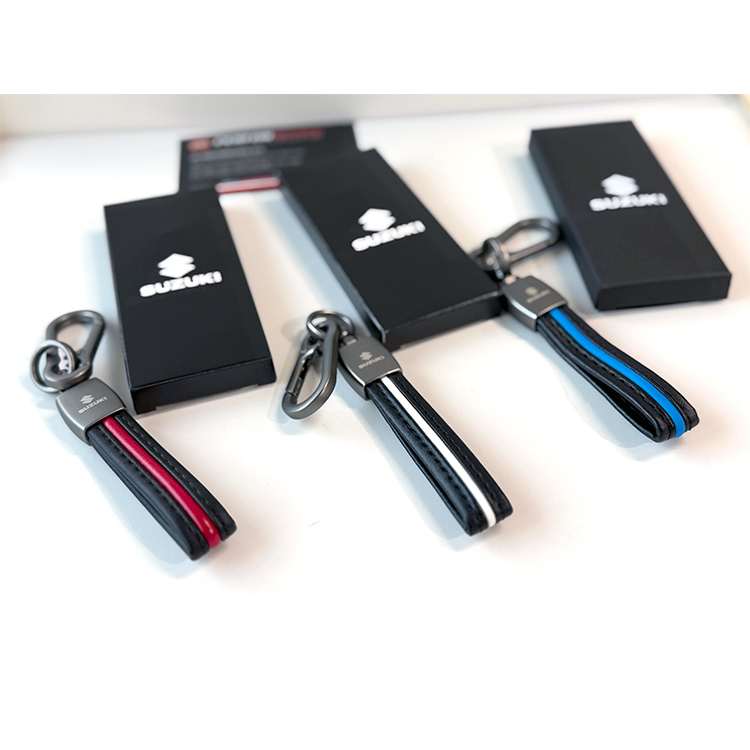 SUZUKI 日本原廠  條紋皮革鑰匙圈