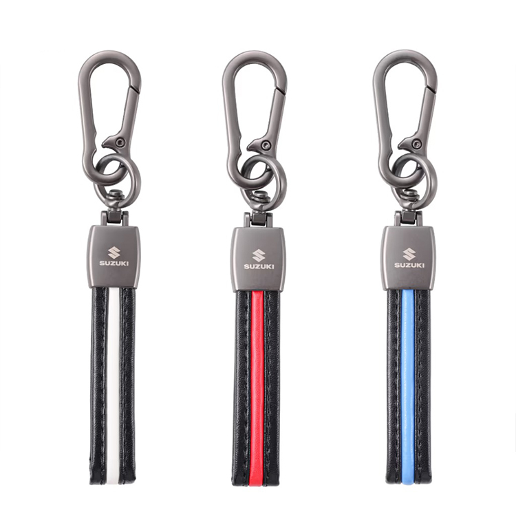 SUZUKI 日本原廠  條紋皮革鑰匙圈