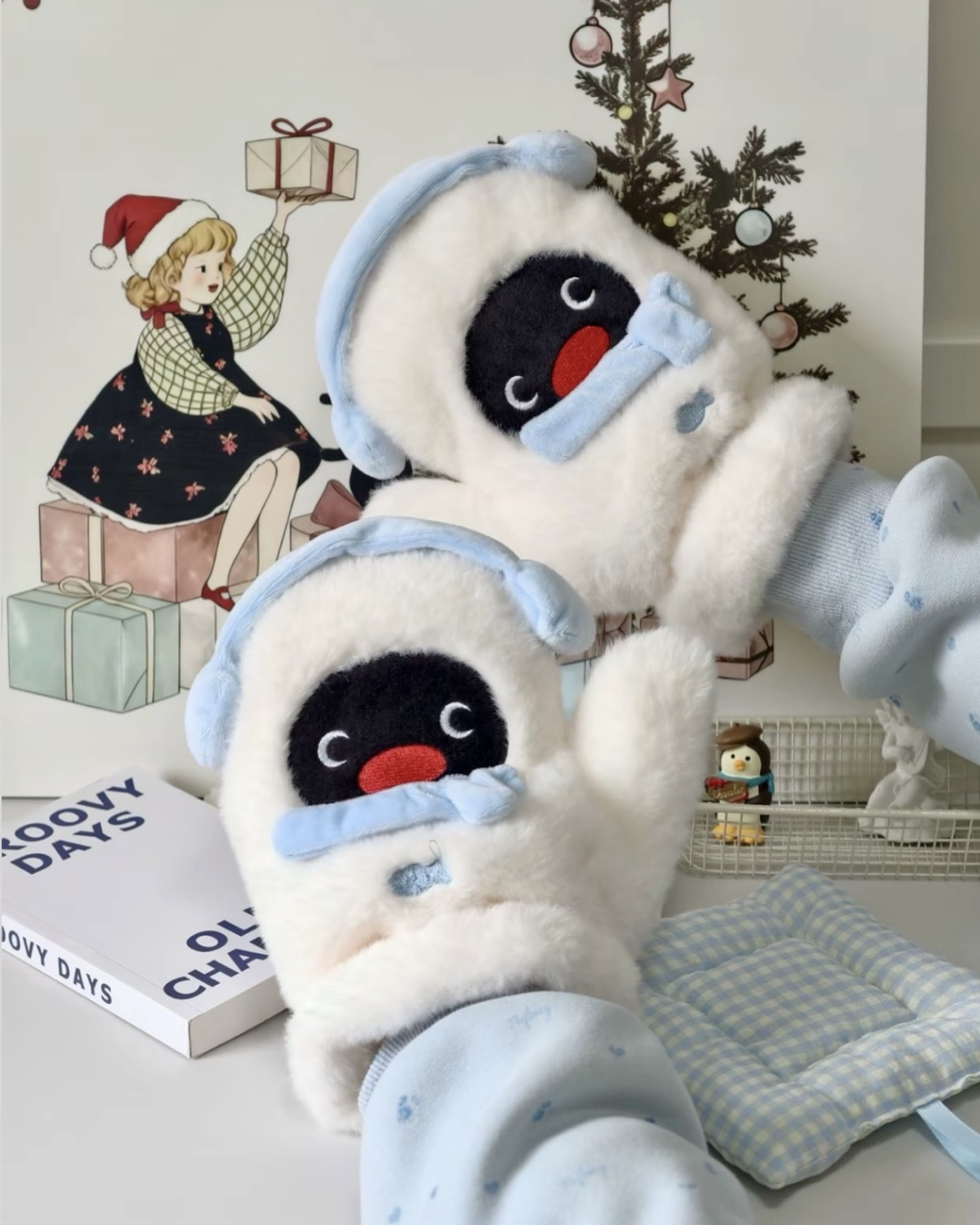 <正版授權>PINGU 企鵝家族 毛絨 手套 毛毯 保溫杯 保暖組合