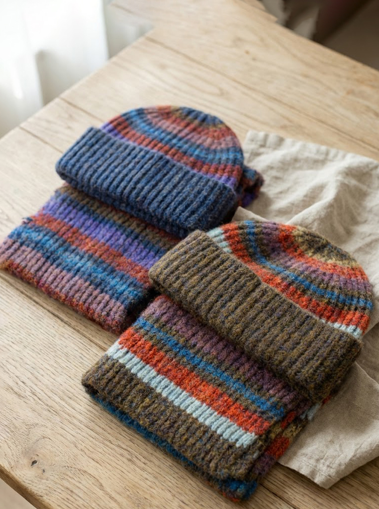 愛爾蘭混色條紋針織毛帽圍巾兩件組