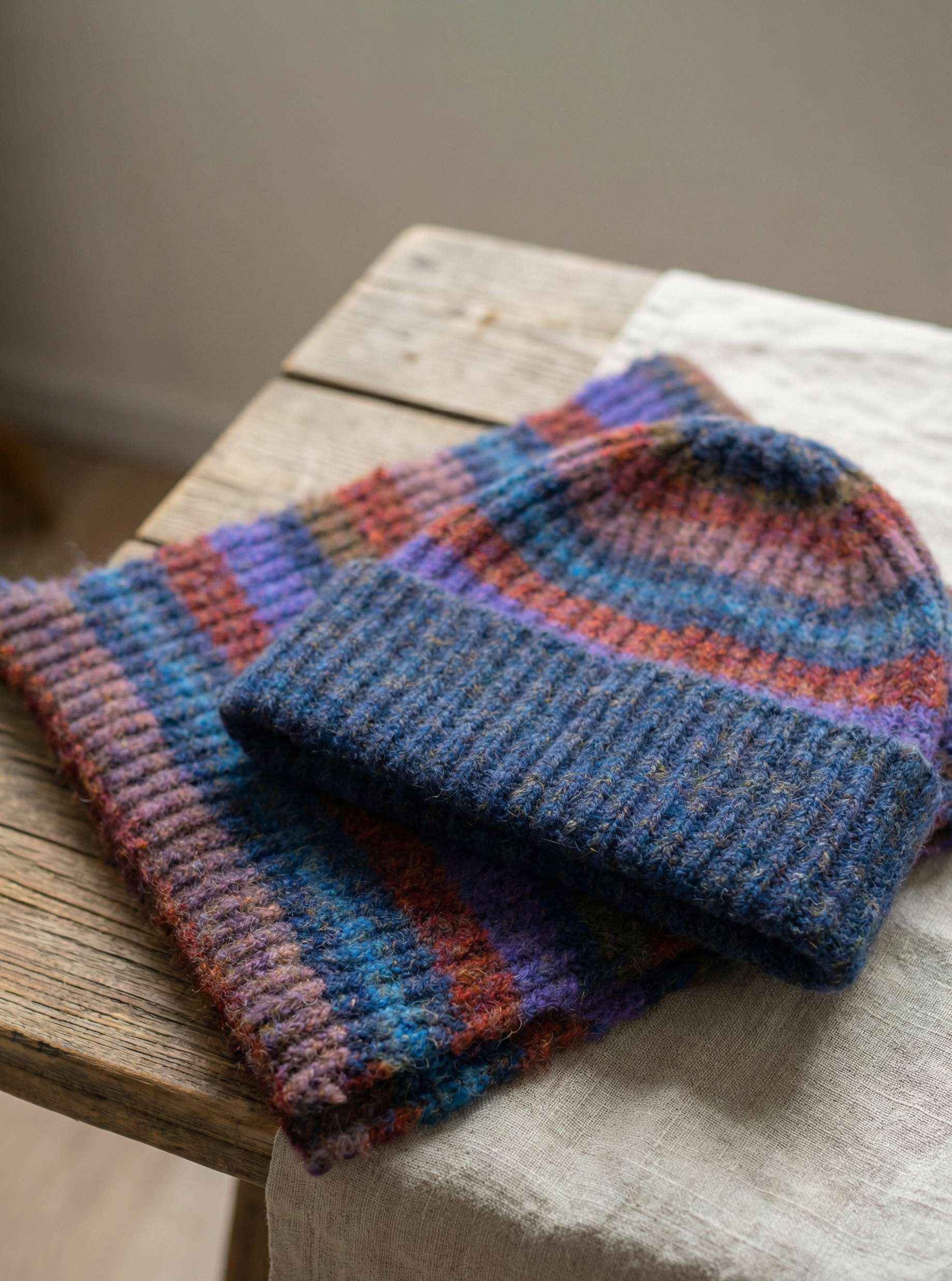 愛爾蘭混色條紋針織毛帽圍巾兩件組