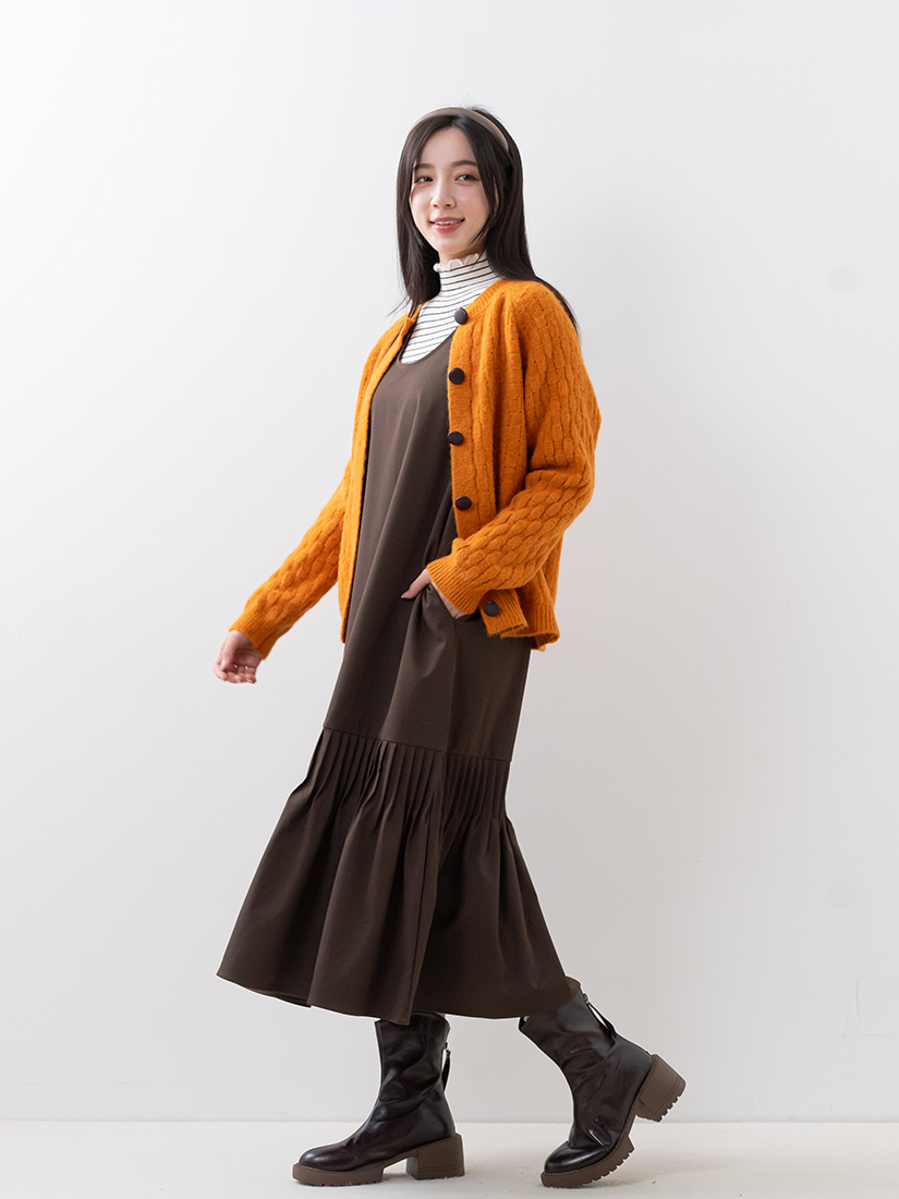 條紋加絨上衣格紋仿皮釦毛衣魚尾連身洋裝