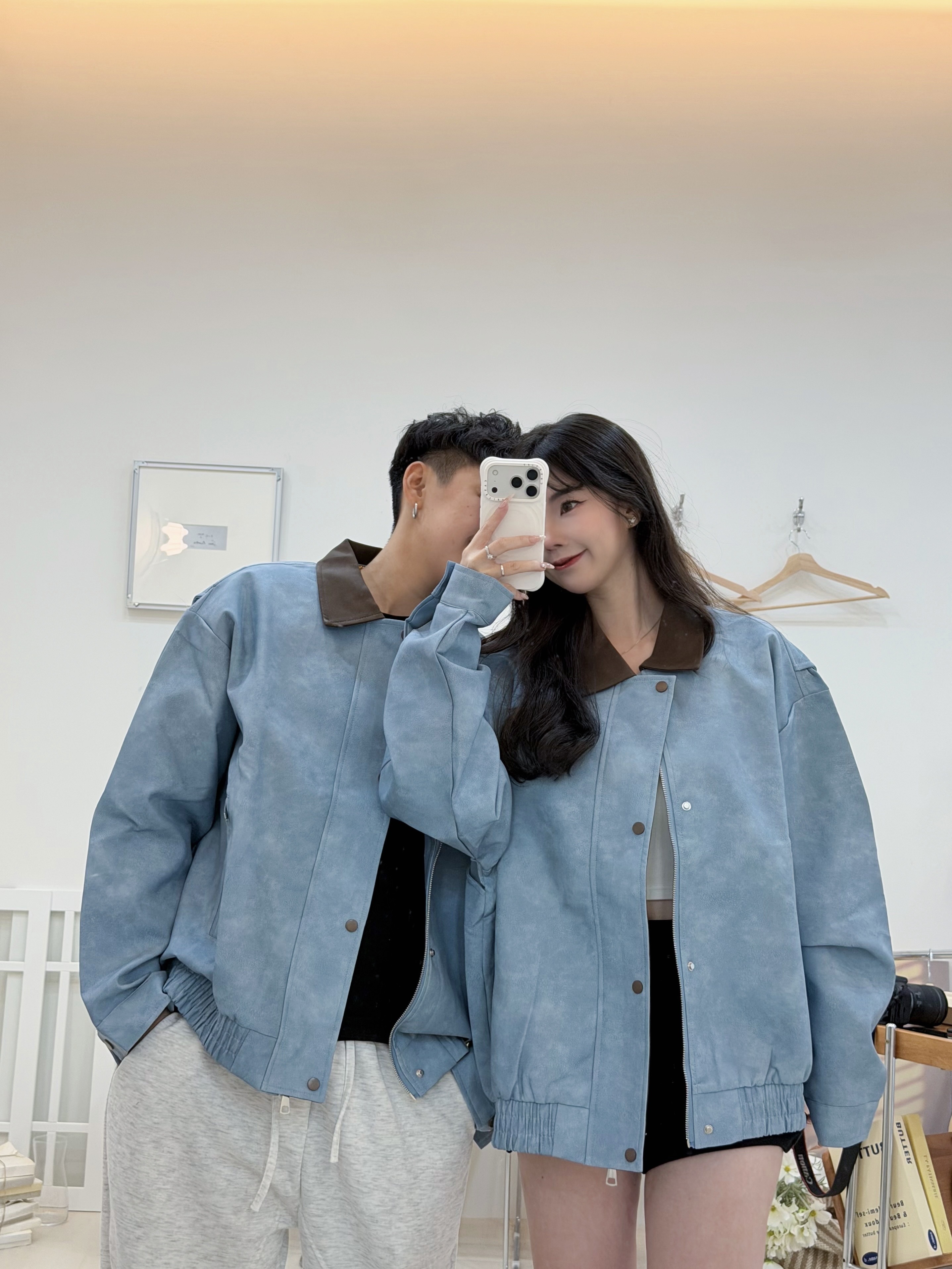 撞色皮革外套🍁