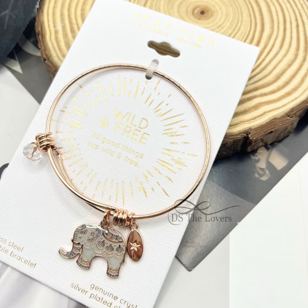 美國 Unwritten｜自由靈魂・玫瑰金幸運象雙色手環 (Wild and Free)