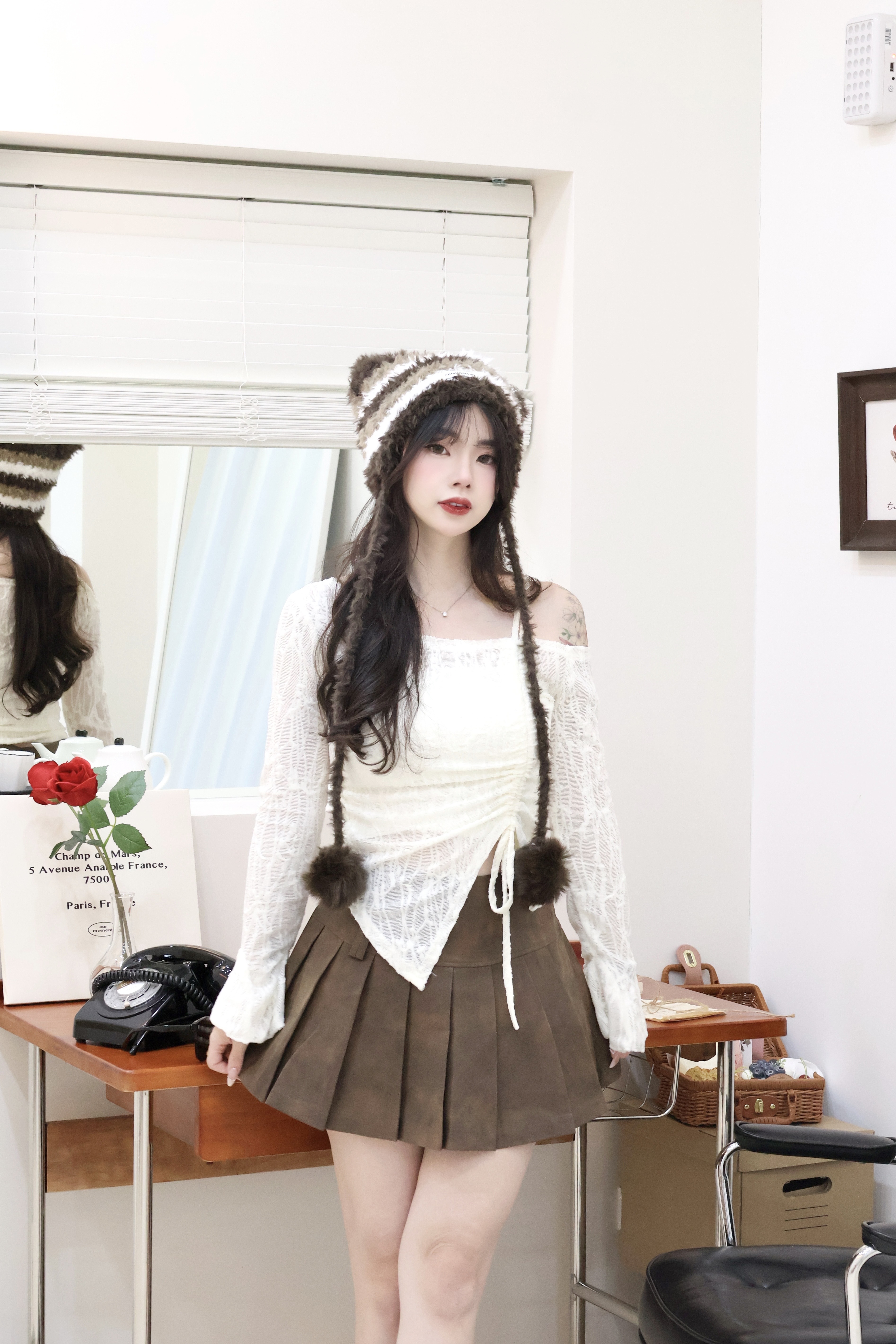 氣質抓皺喇叭袖一字領🤎