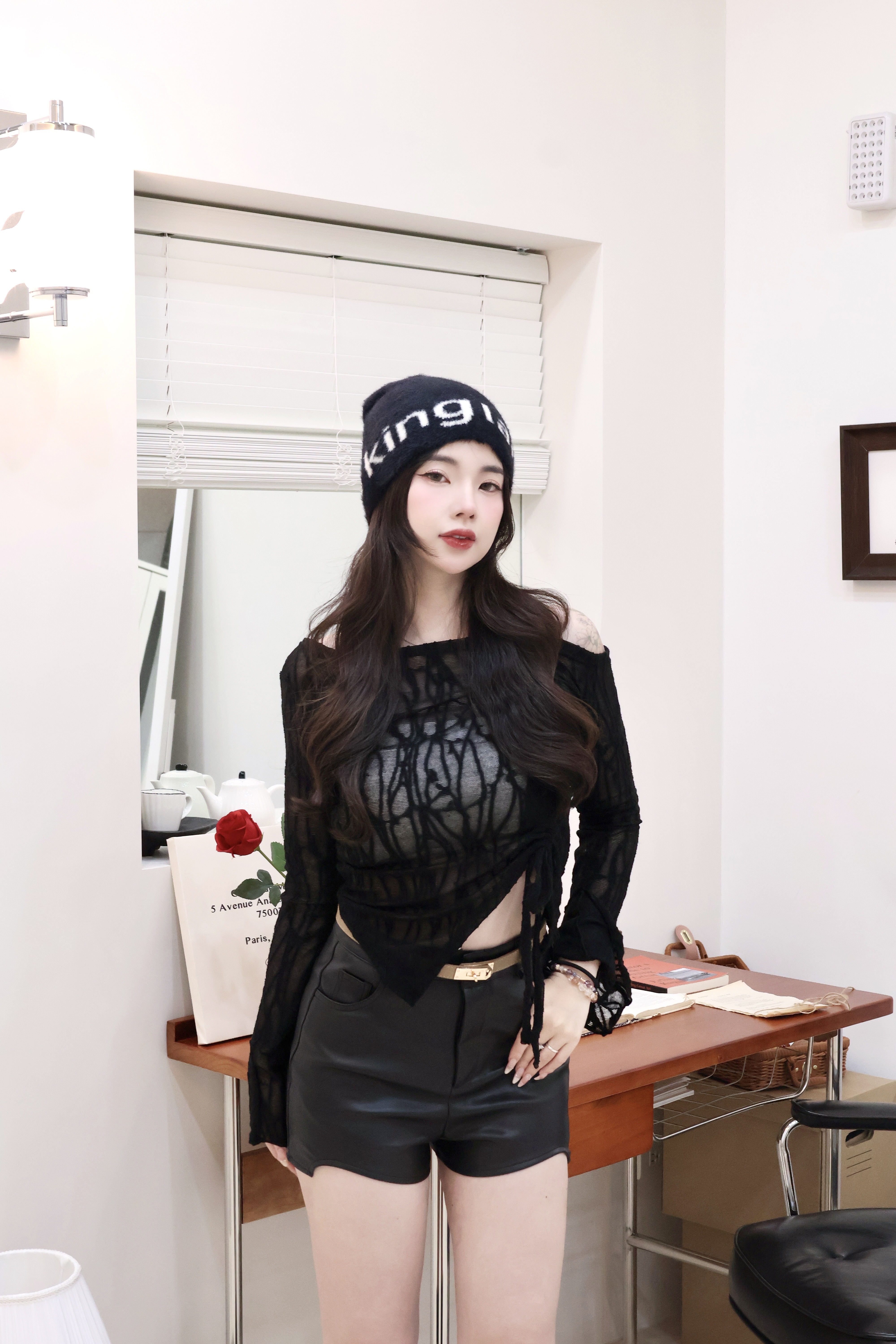 氣質抓皺喇叭袖一字領🤎