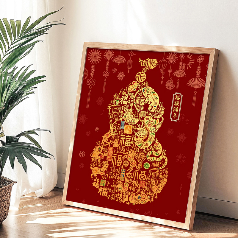 福祿滿年(炫金) ｜ 招財葫蘆・新年裝飾 - ArtLife開運數字油畫【V1368】