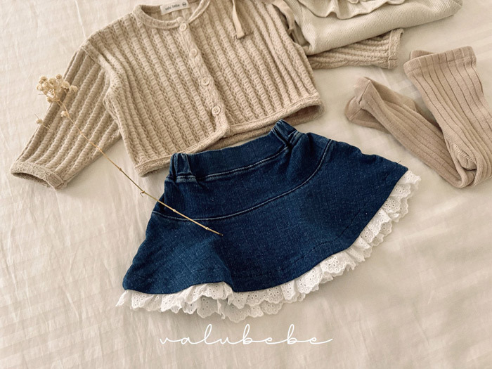 正韓春valu_bebe 花邊拼接牛仔裙