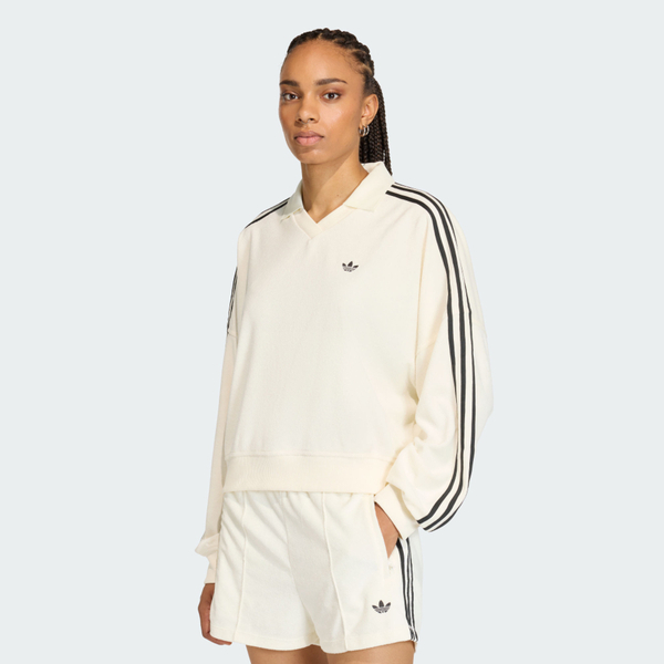 Adidas 愛迪達 Tt V Neck KD1401 女 Polo衫 運動上衣 長袖 米 黑 亞版