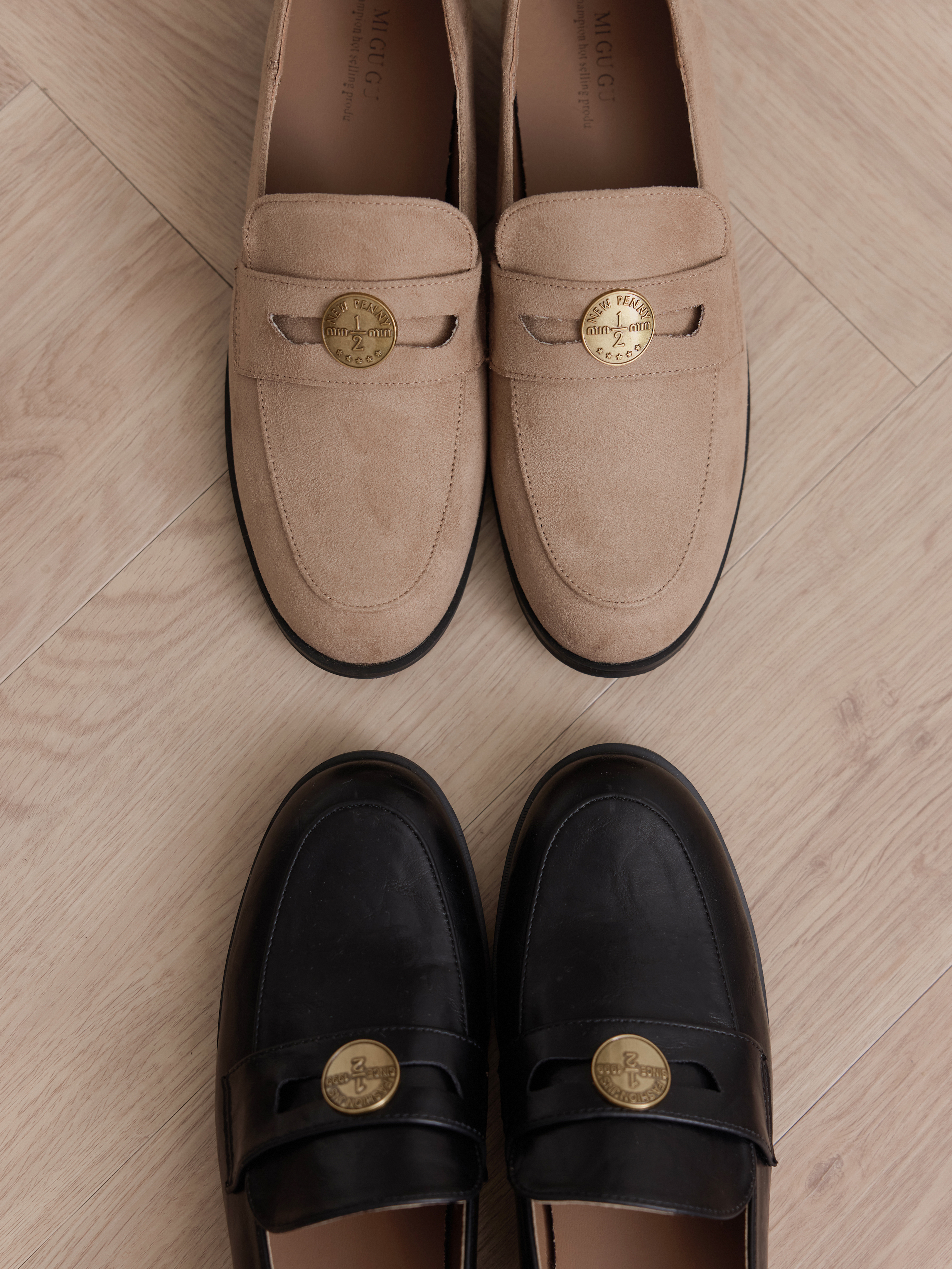 質感柔軟皮革金幣樂福鞋