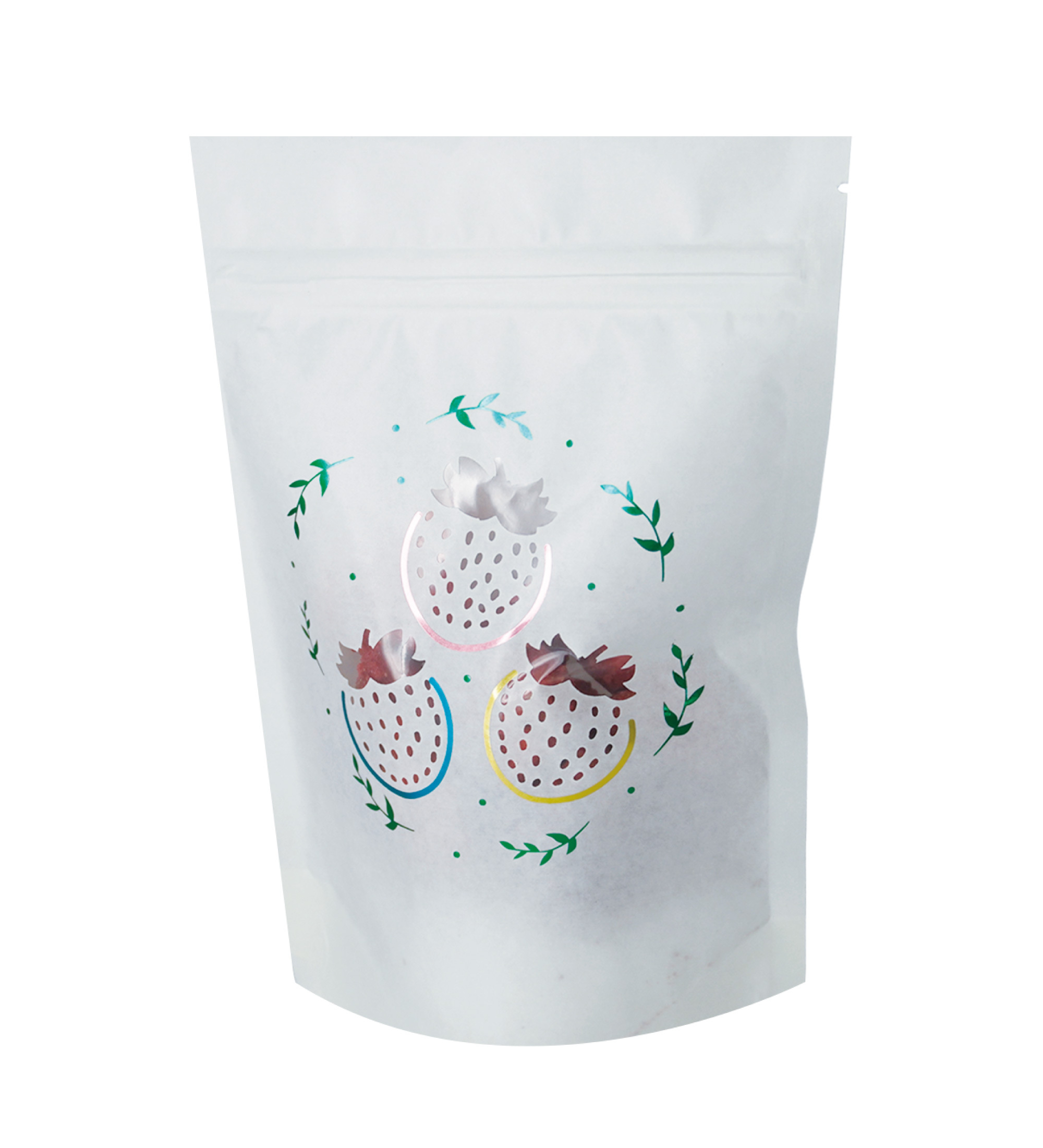 【250g】白多色燙金+雷射(激光)開窗站立夾鏈袋 - 水果系列