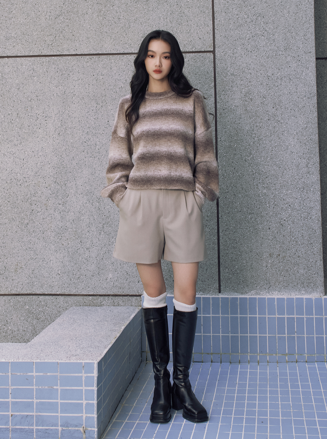 漸層馬海毛長袖毛織