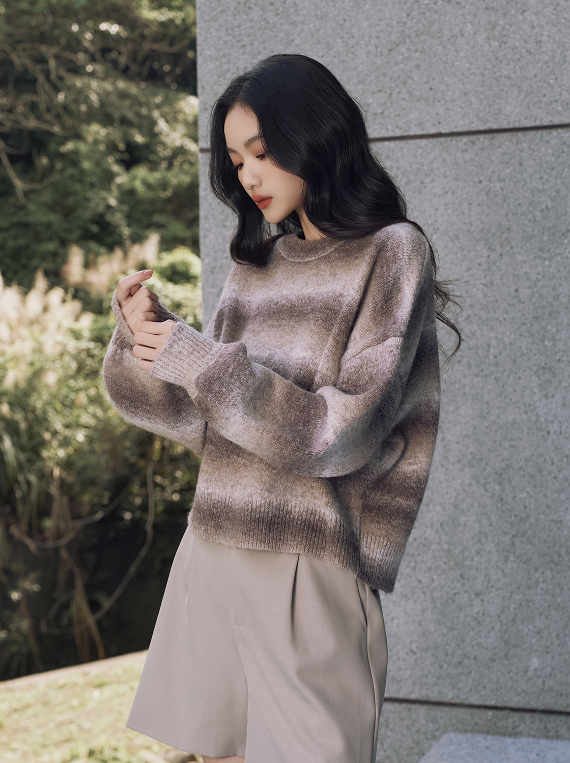 漸層馬海毛長袖毛織