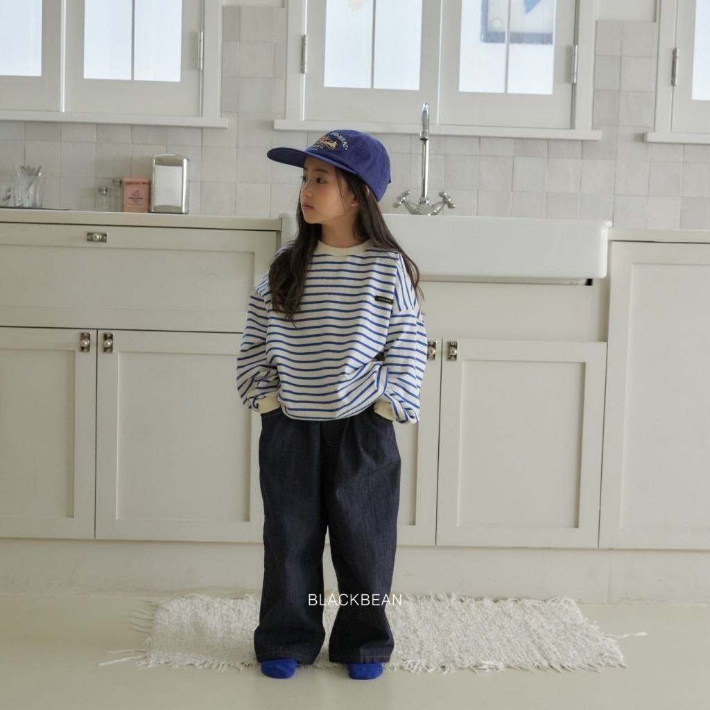 正韓春blackbean 嫩嬰/小童 三色線條大學上衣