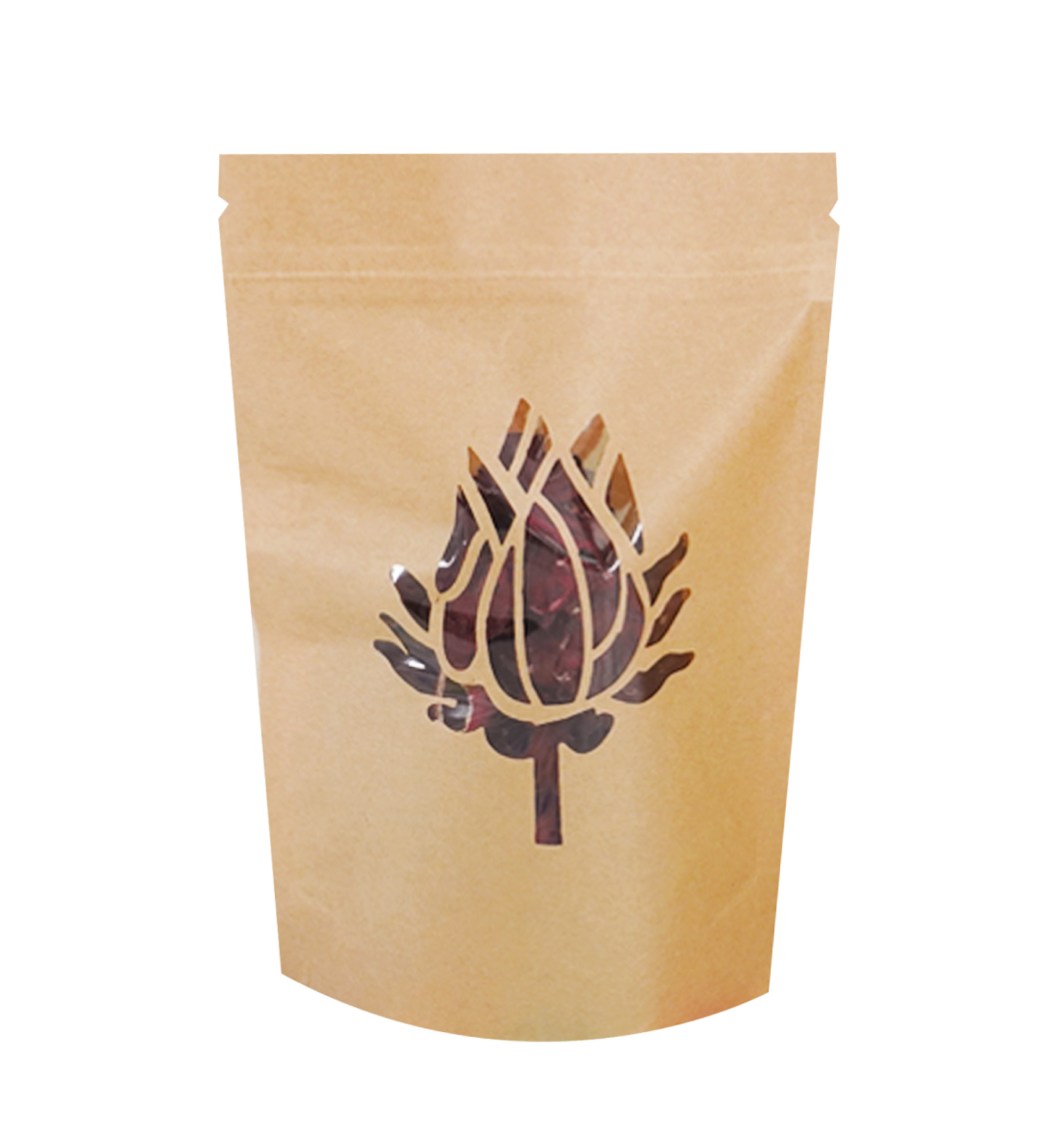 【250g】黃牛皮紙/白牛皮紙雷射(激光)開窗站立夾鏈袋 - 洛神花