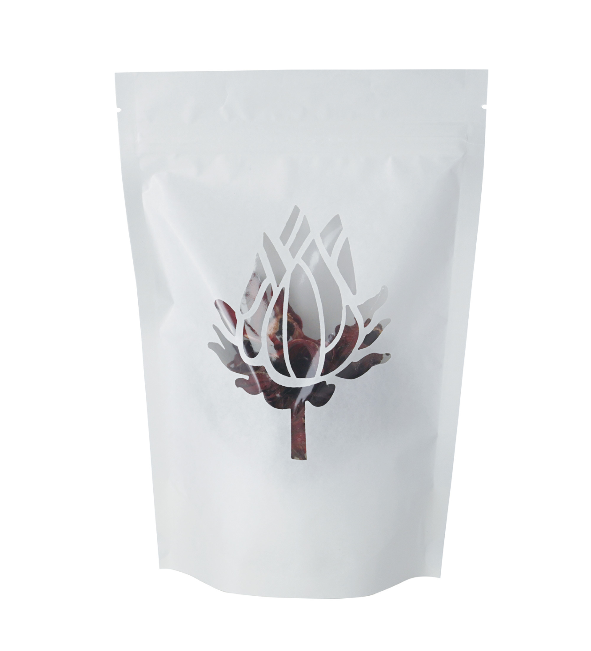 【250g】黃牛皮紙/白牛皮紙雷射(激光)開窗站立夾鏈袋 - 洛神花