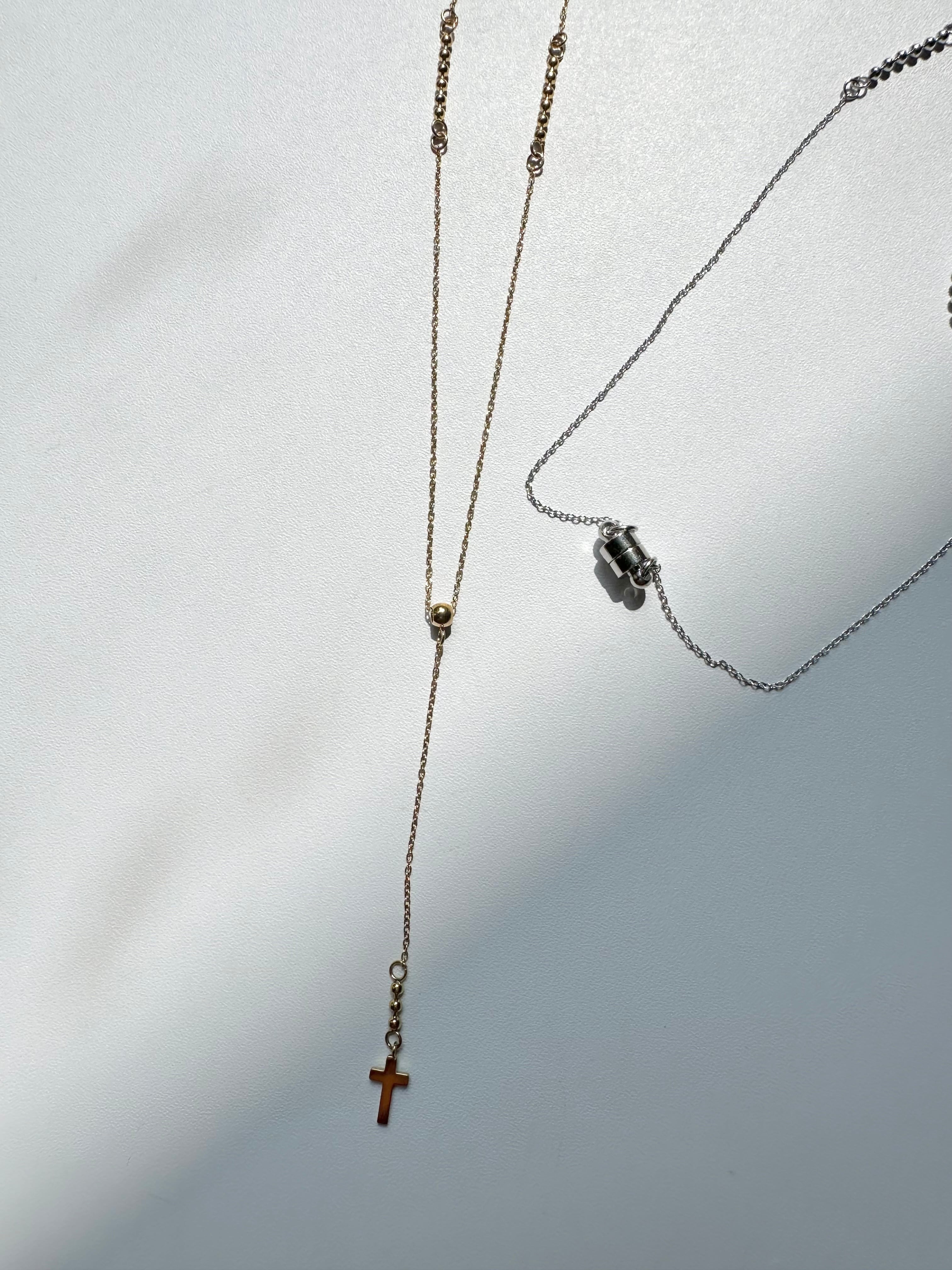 SS magnet slender cross necklace