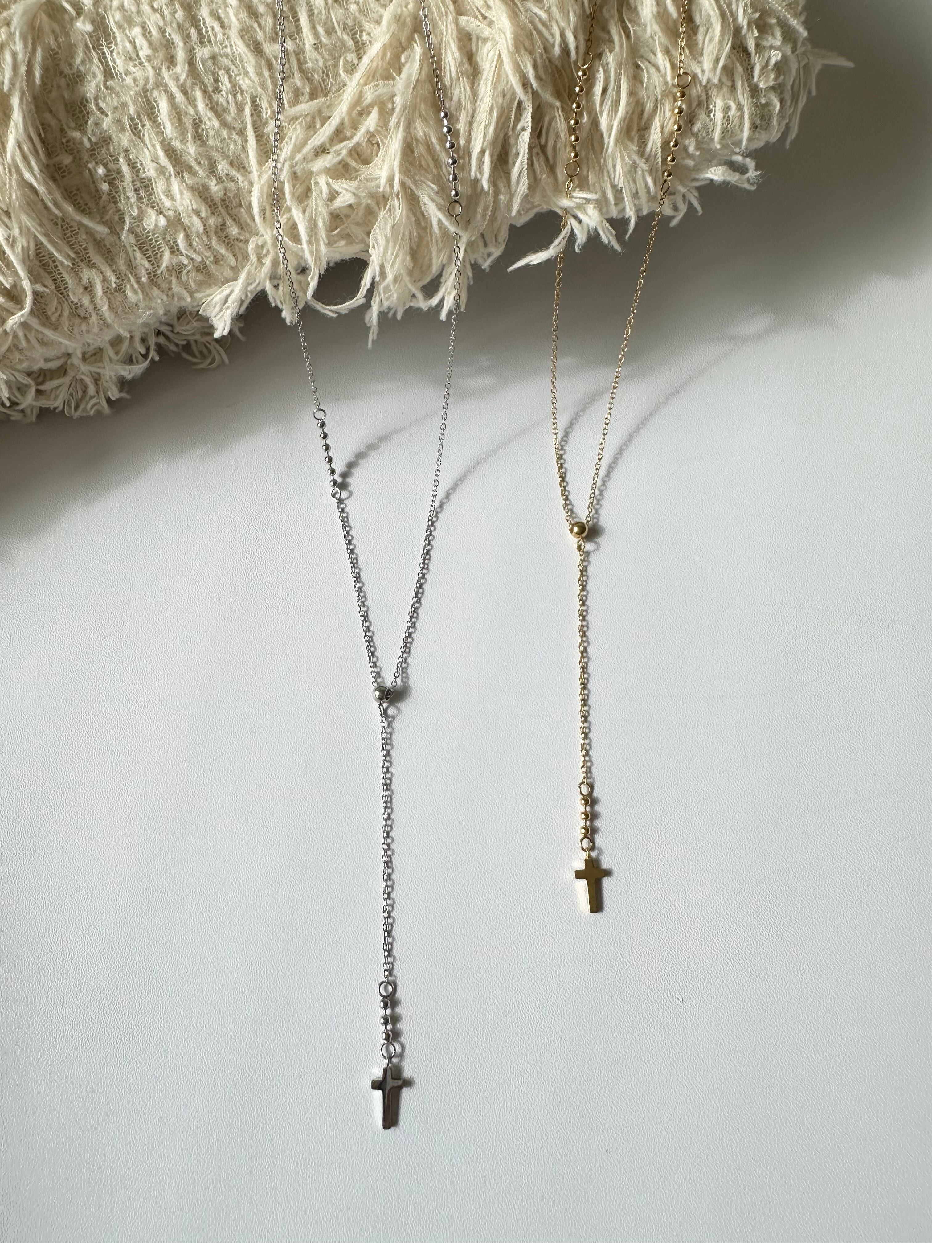 SS magnet slender cross necklace