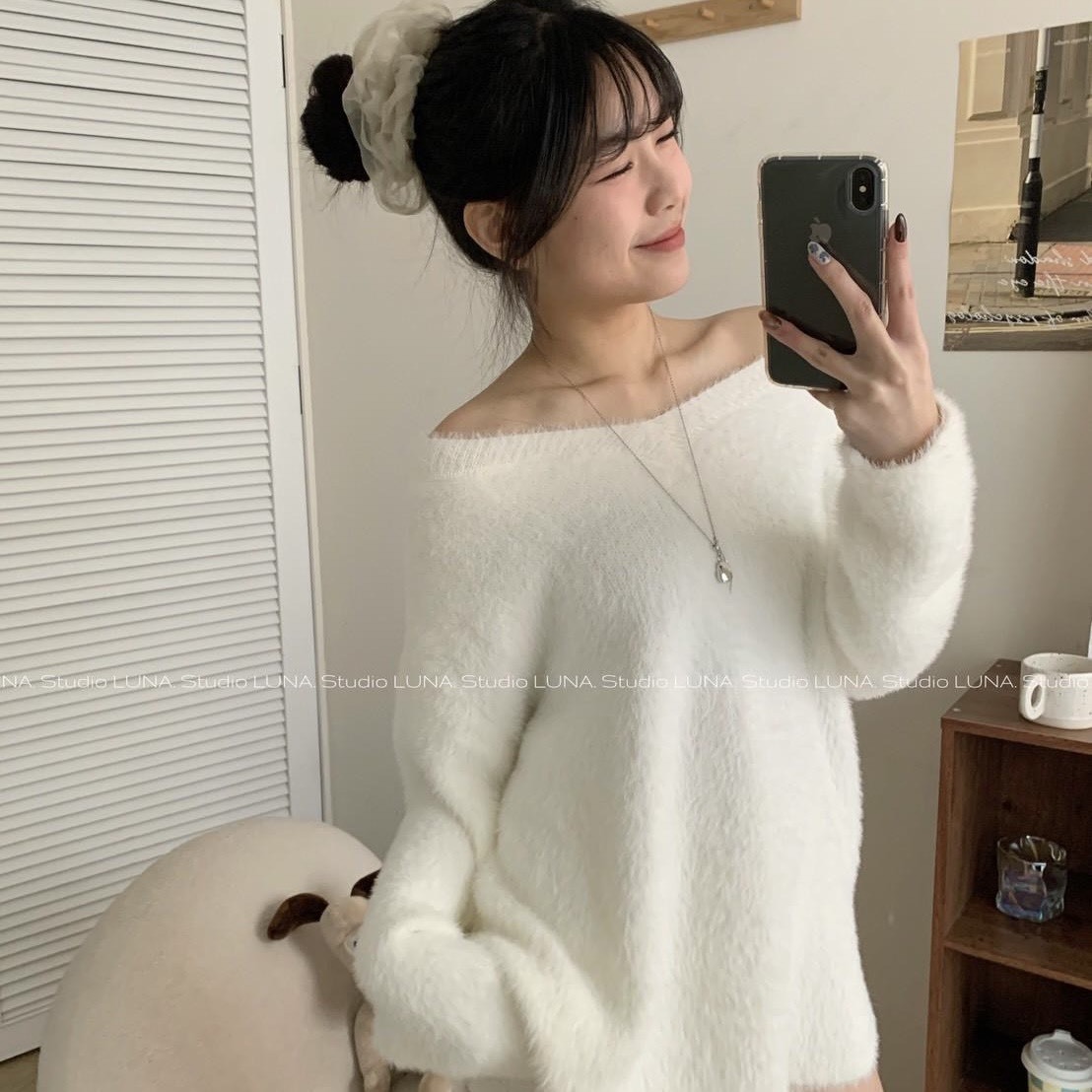 溫柔水貂毛 V領慵懶針織上衣