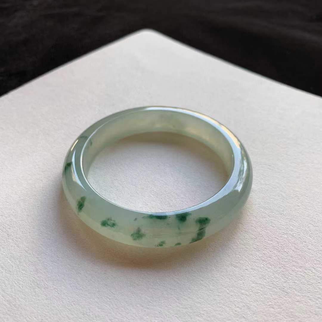 翡翠冰飄花正圈手鐲,天然翡翠A玉, 緬甸玉, Jade, Jadeite