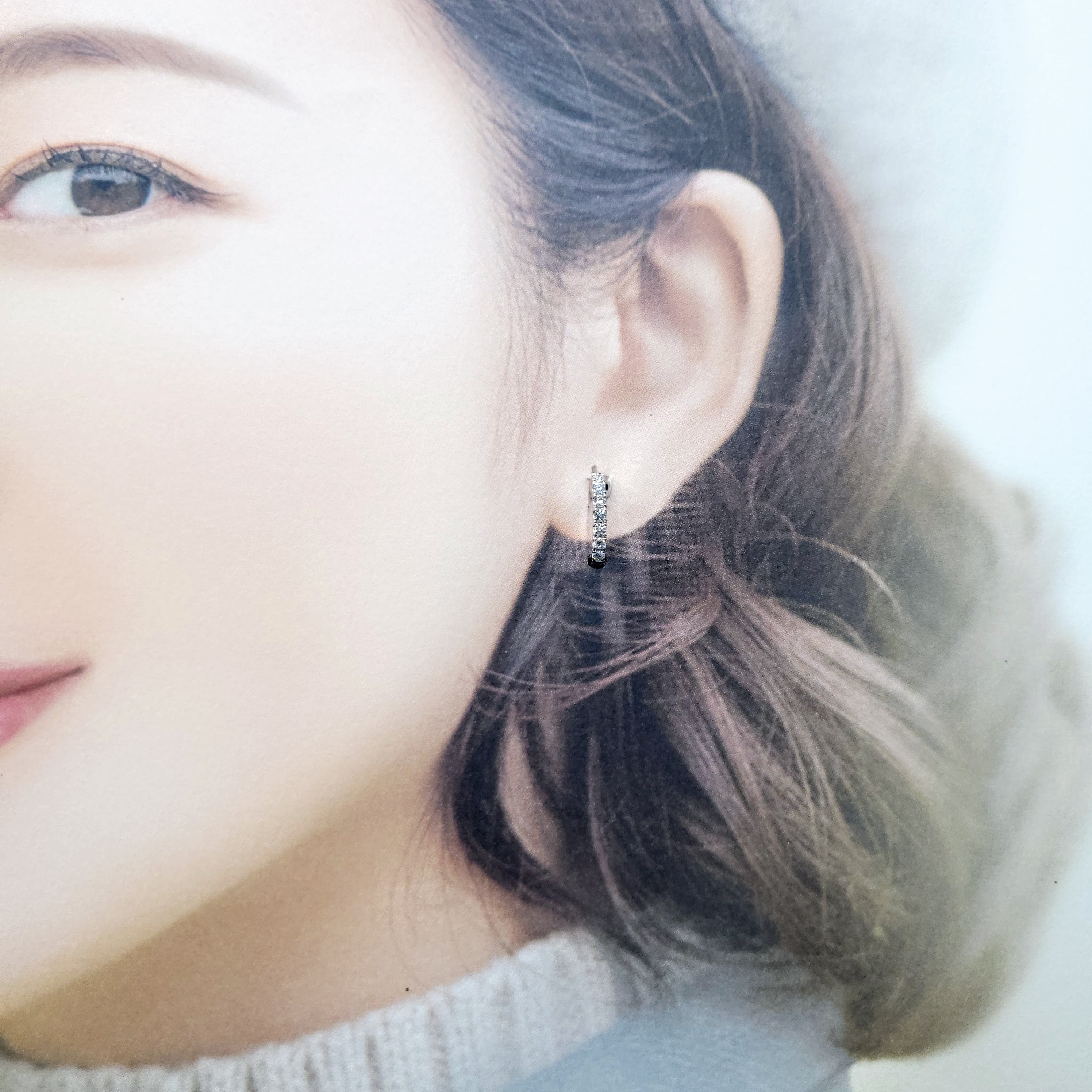 全新18K白金35份鑽石圈耳環